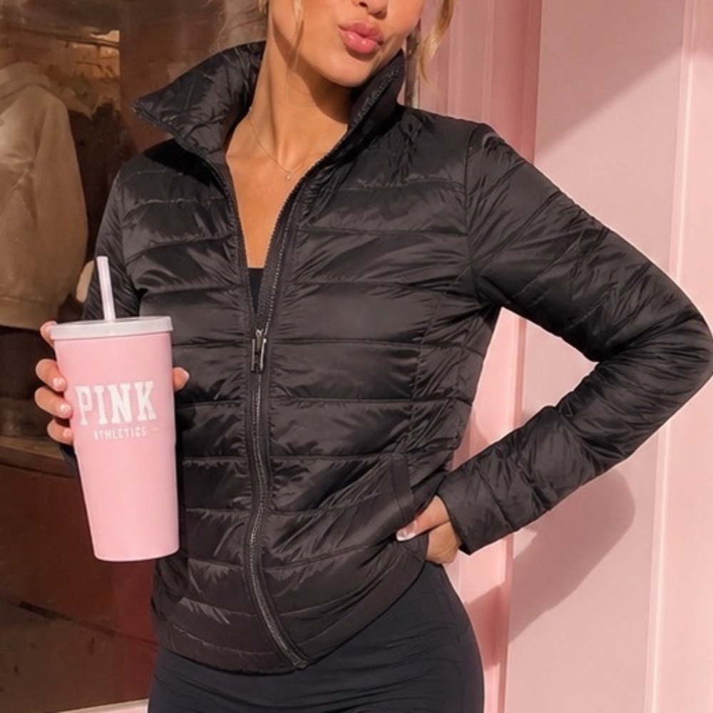 Pink Victoria's Secret Black Lightweight‎ Quilted Puffer Jacket XS Full Zip Z5